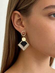 1对经典几何微镶嵌耳环，时尚百搭 - 彩色 - 查看 6