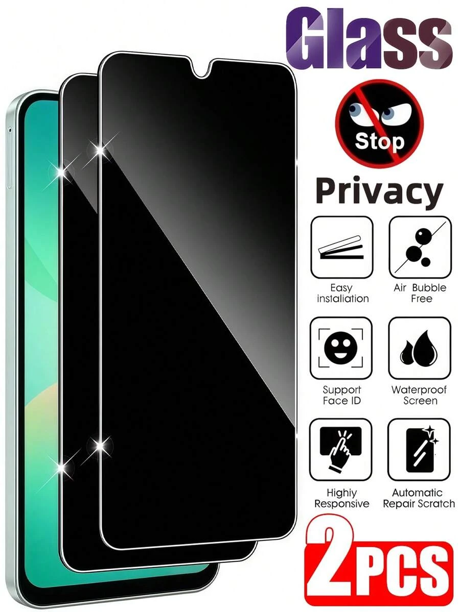Android 手機螢幕保護貼 2片裝 9H 硬度防窺鋼化玻璃螢幕保護貼，防碎、防刮、防偷窺，適用於 Galaxy S26 S25 S24 Ultra A17 A07 A06 A56 A26 A16 / 14T 15T 13T Poco/14C 13C Note 13 14 Pro 4G 5G 及其他 Android 手機，光滑防油層、自動吸附、安裝簡單，辦公室/地鐵隱私保護，螢幕保護貼，母親節禮物、週年慶祝