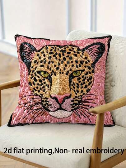 1Pc 2D Flat Non-Embroidery High Linen Pink Leopard Pillow Covers 18x18inch Luxury Living Room Accent, Style Elevator