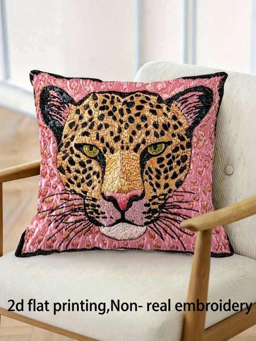 1Pc 2D Flat Non-Embroidery High Linen Pink Leopard Pillow Covers 18x18inch Luxury Living Room Accent, Style Elevator - Multicolor - View 1