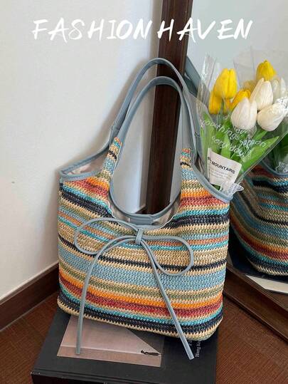 1pc Fashionable Summer Beach Tote Bag, Shoulder Handbag For Women, Suitable For Party, Banquet, Daily Commute, Can Hold Phone, Mirror, Keys, Lipstick, Wallet, Ideal For Christmas, Mother's Day, Birthday Gifts