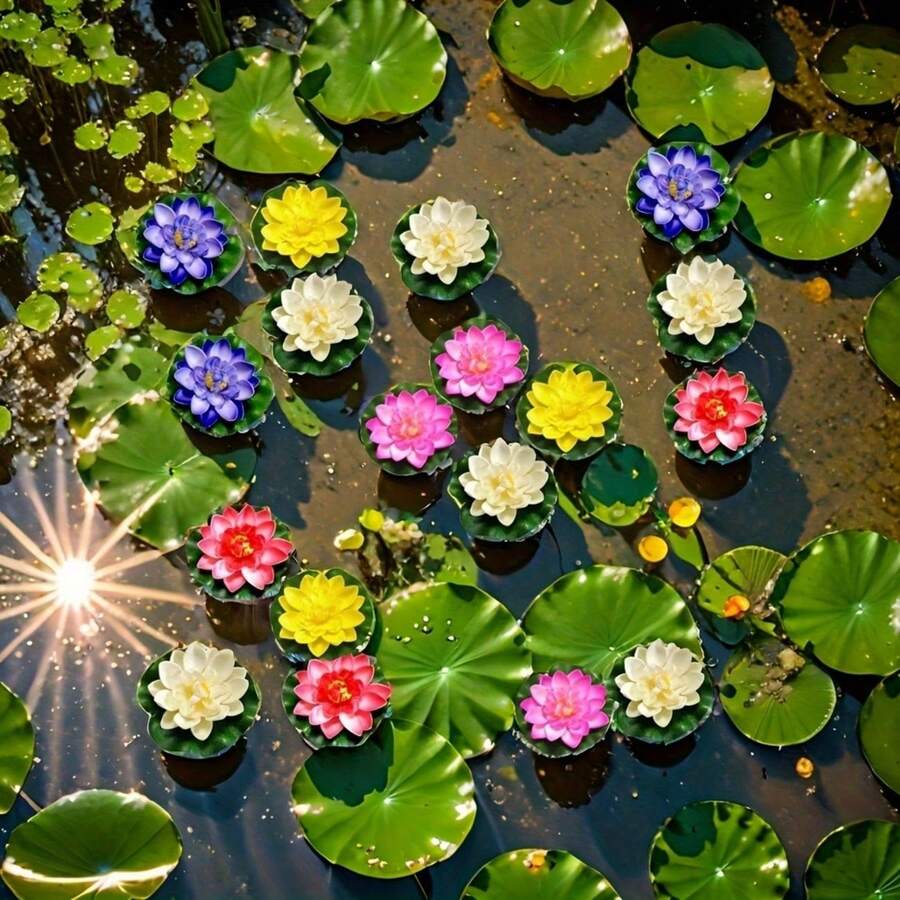 18 bông sen nhân tạo, hoa súng nhựa. Thích hợp cho vườn nhà, ao cá, đám cưới, tiệc đính hôn, trang trí lễ hội Diwali, trang trí sân vườn ngoài trời. Không bao gồm chậu cắm.