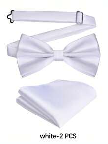 2pcs/Set Men's Solid Color Business Bow Tie And Pocket Square Set, Pre-Tied Bow Tie And Pocket Square, Formal Attire Suitable For Weddings, Events, Casual - Multicolor - View 9
