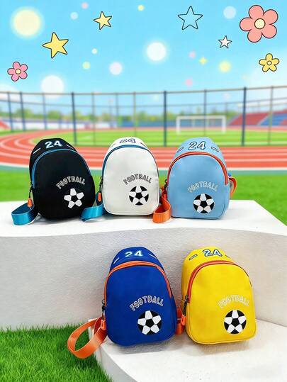 1pc Football Chest Bag Kindergarten Boys And Girls Simple Sports Leisure Shoulder Bag Fashion Messenger Bag, Nylon Material, Zipper Opening And Closing, Suitable For Daily Use Of Teenagers, Fashionable Items