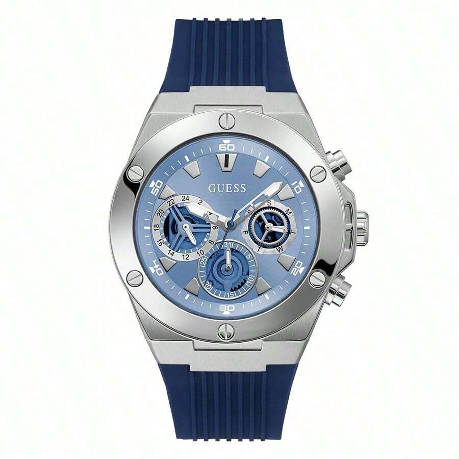 Guess Reloj de cuarzo de mujer multifunción de moda clásica, con correa de silicona - GW0417G1 - Azul - Ver 1