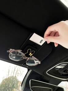 1pc Car Visor Storage Pouch Multifunctional Fashion Glasses Holder, Compact Space-Saving Car Visor Accessory, Multi-Color Options, Large Capacity Dual Slot Glasses Clip, Card Storage Pouch, Highly Practical, Easy Access, Doesn't Block View, Strong Magnetic Adsorption, Auto-Closing Car Interior Accessory - A - View 5