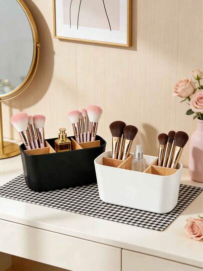1/2个装五格化妆品收纳盒，多功能整理盒，简约办公桌文具笔筒，分格收纳盒，可收纳化妆品、办公用品及杂物，夏季女士礼物