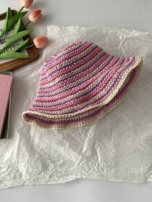 Mũ rộng vành đan rỗng nhiều màu sắc, mũ chống nắng tia cực tím cho kỳ nghỉ biển, mũ rơm dành cho nữ, mùa xuân/hè, chu vi đầu lớn, mũ xô, mũ xô đa năng. - Nhiều màu - Xem 18