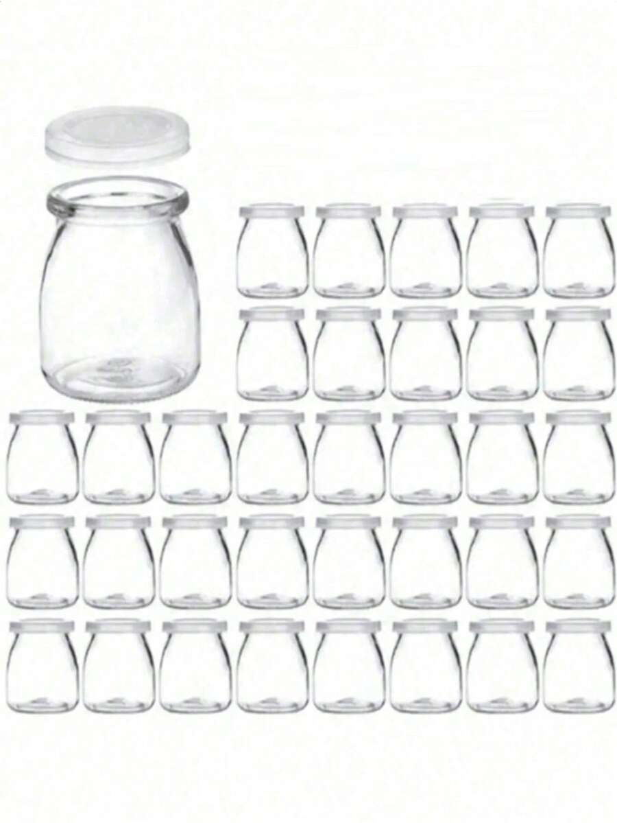 5pcs 100ml Reusable Transparent Glass Jars With PE Lids, Heat-Resistant Pudding Cups, Yogurt Bottles, Mousse Cups, Lucky Star Glass Jars, Mini Glass Wishing Bottles, Bath Salt Containers, Face Mask Jars, Storage Bottles - Multicolor - View 1