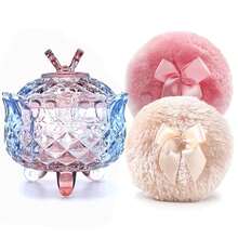 Luxury 4 Inch Glass Powder Container With 2 Soft Puffs For Loose Powder - 1 Beige 1 Pink Bow Puffs With Butterfly-colorful Purple - View 1