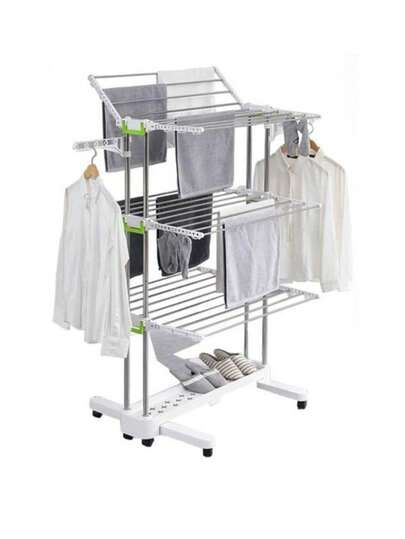 VARAL DE CHÃO 4 ANDARES DOBRÁVEL RETRÁTIL AÇO 8 RODAS