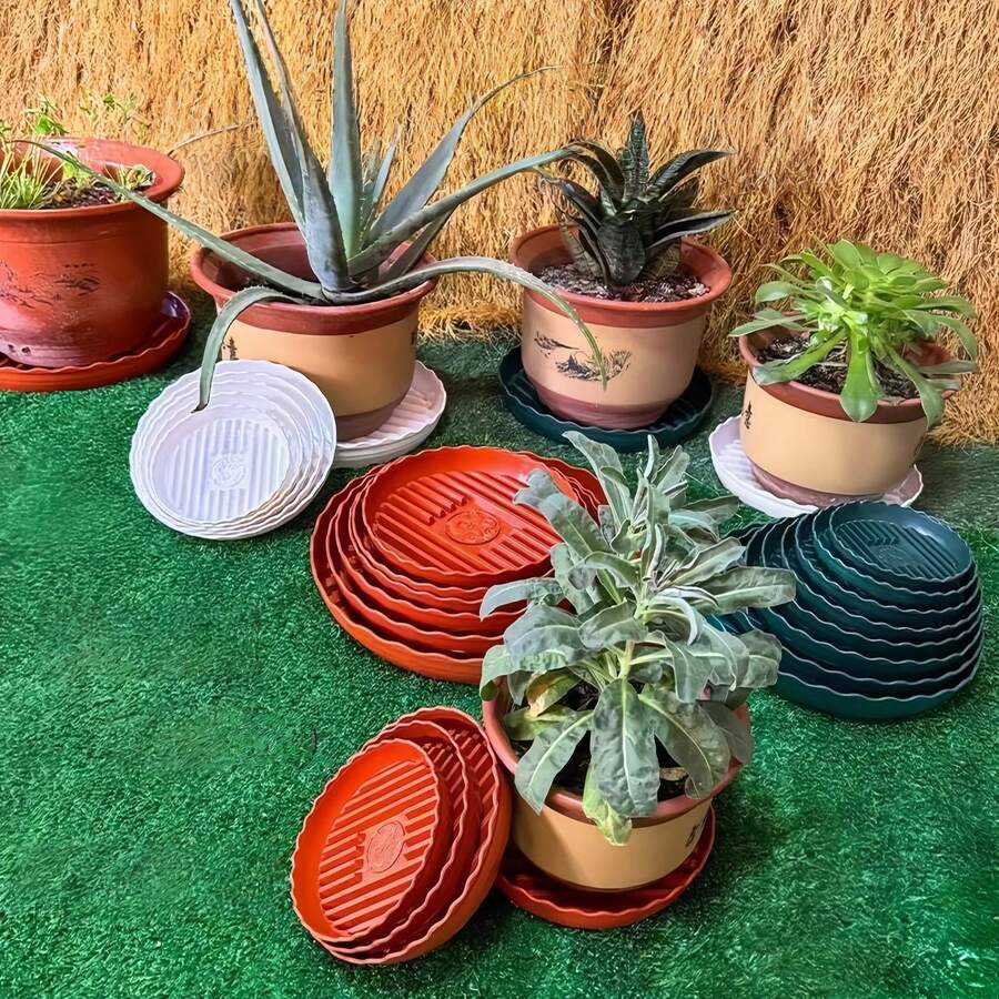 2pcs/5pcs Round Breathable Flower Pot Tray, Thick Durable Plant Pot Saucer, Suitable For Succulent Round Pot Stand, Flower Pot Bottom Drainage Plate Holder - Multicolor - View 1