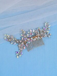 1 pieza Peineta de novia elegante de aleación púrpura adornada con rhinestones y perlas, ideal para bodas, banquetes, fiestas y uso diario, tiaras reales, peinetas, tocados - Multicolor - Ver 8