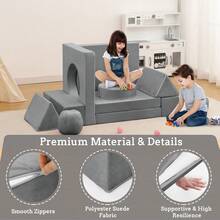 Sofá infantil modular de espuma convertible, 12 unidades, ideal para sala de juegos, sofá para niños pequeños y niñas - Gris Oscuro - Ver 6