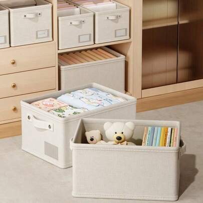 صندوق تخزين قابل للطي من قماش غير منسوج عالي الجودة سعة كبيرة مع مقبض، صندوق منظم قابل للتكديس للملابس والملابس الداخلية والتيشيرتات والبطانيات والديكورات والديكور العيد والديكور الغرفة والديكور الحجرة والفساتين والبناطيل والأحذية والجينز والأحذية الطويلة والتنانير وما إلى ذلك