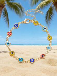 1pc Multicolored Fashionable Bohemian Turkish Eye Design Anklet, Suitable For Women's Daily Wear And Beach Jewelry - Multicolor - View 8