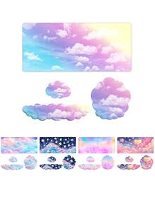 Ergonomic Mouse Pad And Wrist Rest Set -4-Piece Set, Including Large Table Pad, Keyboard Wrist Rest, Mouse Wrist Pad, Coaster-Cloud Design, Arm Pain Relief For Office Use - View 1