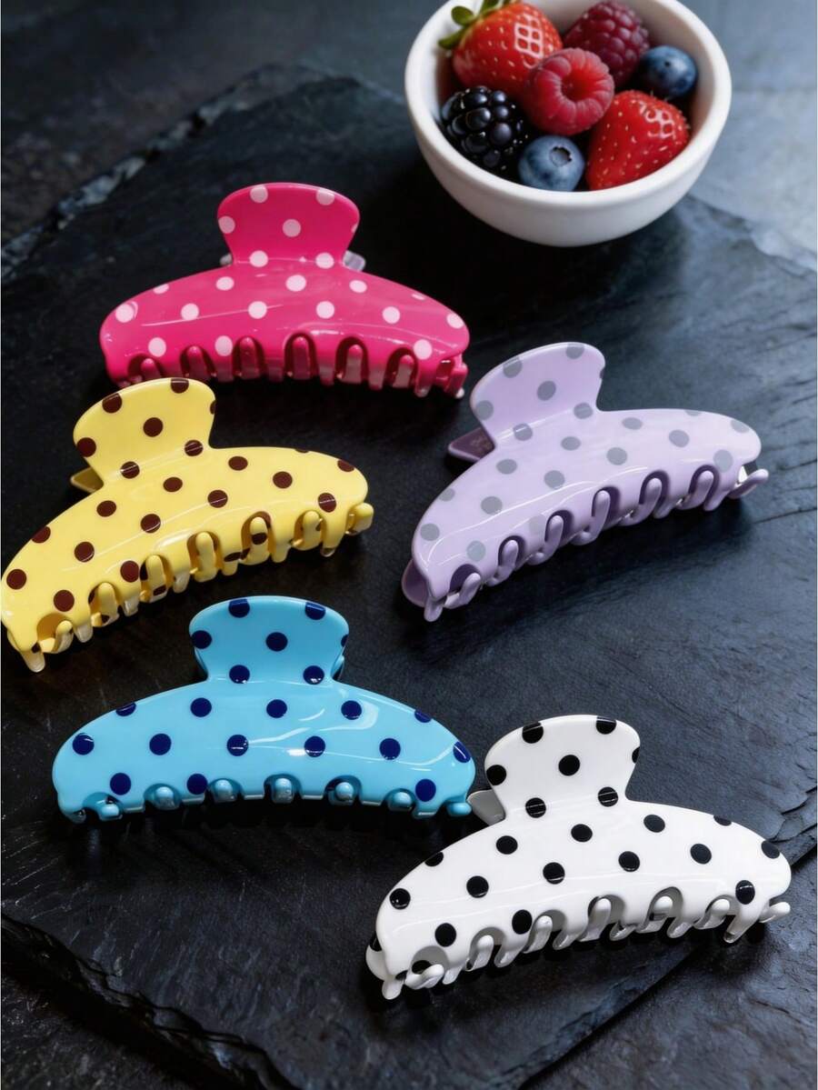 1pc Women's Retro Minimalist Versatile Large Acetate Semi-Circle Polka Dot Hair Claw Clip For Ponytail - Multicolor - View 1