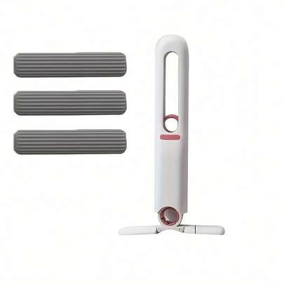 4 قطع/1 مجموعة مسح صغير مع آلية عصر ذاتية - محمول، أداة تنظيف من ألياف صناعية بيضاء مناسبة للمنزل والغرفة المعيشية والنوم والأثاث والنوافذ، أداة تنظيف النوافذ | مسح صغير حديث | تصميم مدمج