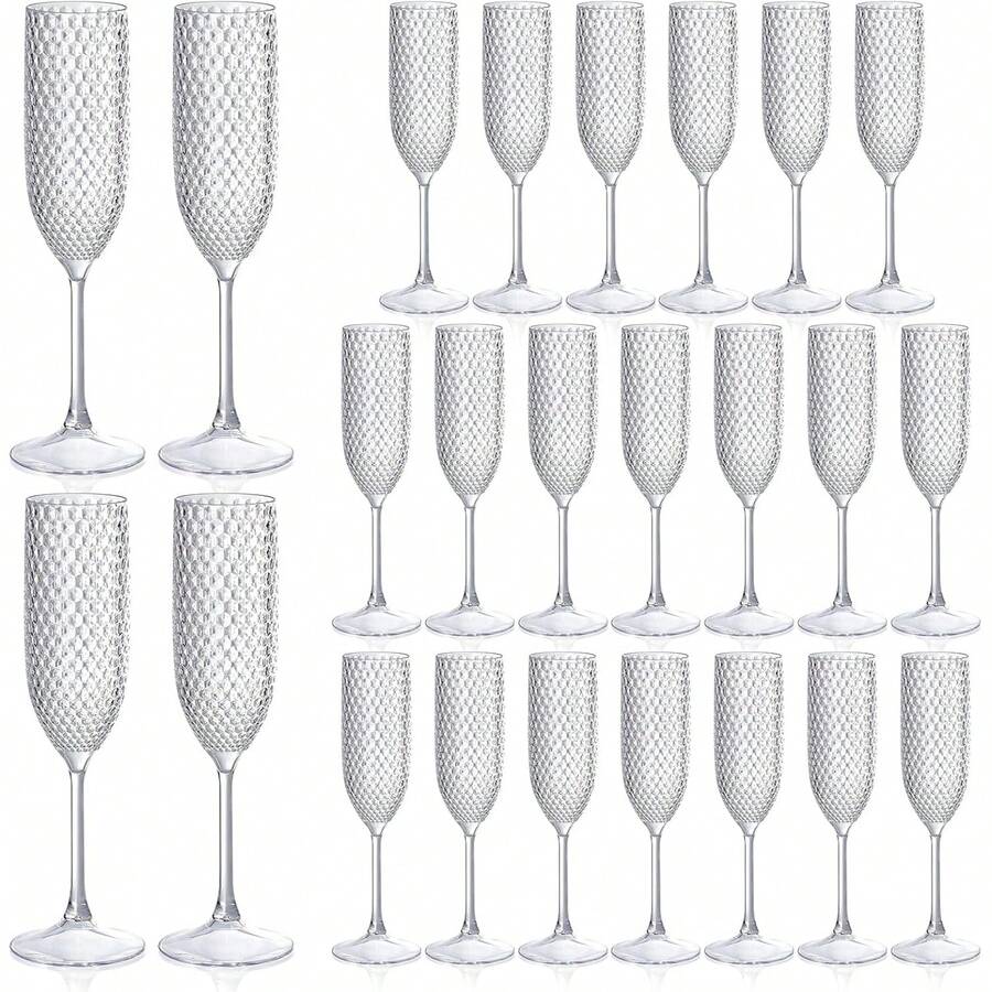 12/8/6/4/3/2/1pcs Set Transparent Plastic Champagne Glasses With Gypsophila, Unbreakable 5.5oz Reusable Diamond Textured Wine Glasses, Suitable For Weddings, Christmas, Parties And Other Large Gatherings - View 1