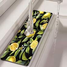 1pc, Lemon Pattern Sink Faucet Suction Pad, Drainage Pad, Kitchen, Bathroom Sink, Countertop, Drainage Pad, Diatomite Washbasin, And Cuttable Quick-Drying Pad. - Multicolor - View 2