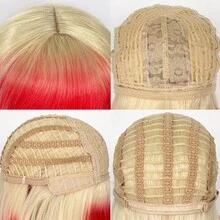 短款波波头合成假发，卷刘海，100%耐热纤维，适合角色扮演和派对。 - 粉色 - 查看 5