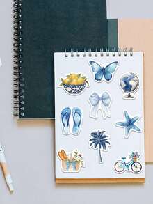 50张蓝色卡通ins风贴纸，适用于手机、笔记本电脑、滑板、行李箱、头盔等，涂鸦美学贴纸，礼品之选 - A - 查看 8