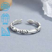 1 pieza Anillo abierto con forma de pez de plata de ley 925 de estilo minimalista y creativo, adecuado para uso diario de mujeres, fiestas, ir al trabajo, también puede ser un regalo ideal para días festivos - Plateado - Ver 3