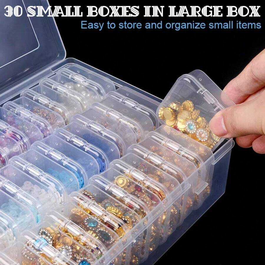 QIAO 30 Cajas de almacenamiento de plástico transparente con compartimentos desmontables, organizador portátil transparente para joyas DIY, suministros de arte de uñas, accesorios de manualidades - Multicolor - Ver 1