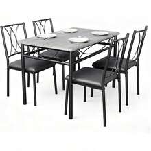 Conjunto de mesa de comedor de cocina de 5 piezas Muebles, mesa y sillas Conjunto de 4 personas, marco de metal Mesa rectangular moderna de madera con / sin sillas tapizadas para pequeño espacio comedor, comedor - Sillas tapizadas grises - Ver 8