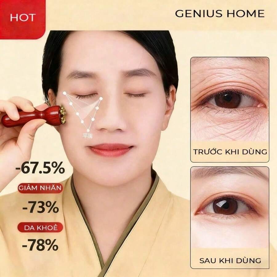 2 piezas Herramientas de masaje facial de latón puro | Pasta exfoliante con forma de loto para la cara, masajeador de acupresión para ojos y rostro, para el cuidado de la piel, masajeador facial de madera para belleza facial, masaje de ojos, acupresión y cuidado de la piel