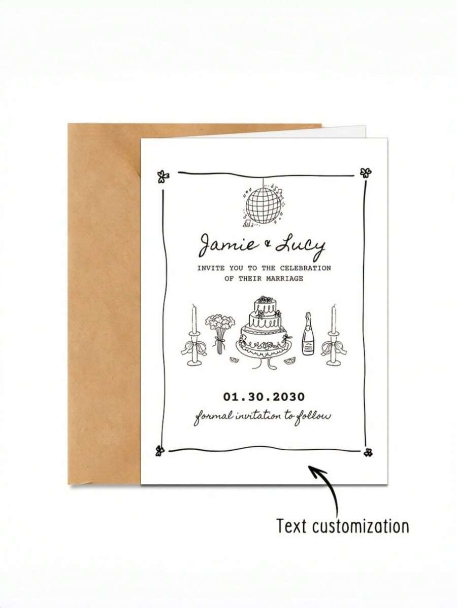 Custom Disco Ball Wedding Invitation, 7X5 Inches With Envelope, Customizable Text, Perfect For Birthdays, Engagements, Weddings, Or Anniversaries - Multicolor - View 1