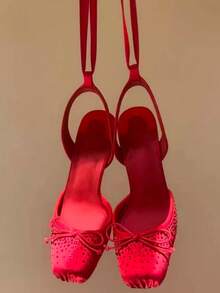 Early Spring New French Bow Tie Strap Sandals Women High Heels Ballet Style Red Bottom Gorgeous Sandals - Red - View 3