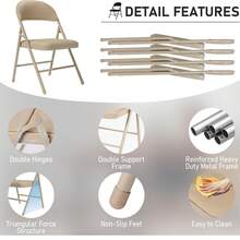6 Pack White Folding Chairs With Padded Cushion And Back For Outside Portable Stackable Commercial Foldable Chairs With Steel Frame For Events Office Wedding Party, 350lbs Capacity OR Khaki 	Black - Màu Khaki - Xem 7