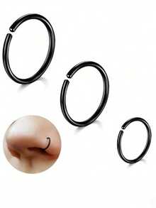 3pcs/Set Nose Rings, Soft Cartilage Rings, Thin Small Nose Septum Spiral Rings, 316L Stainless Steel Low Allergy, 20G 6mm/8mm/10mm, Black, Gold, Silver, Cartilage Earrings - Multicolor - View 1