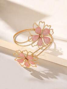 Fashion Exaggerated Irregular Pattern Hollow Flower Bracelet For Women, Elegant Versatile Arm Cuff - 粉色 - 查看 8