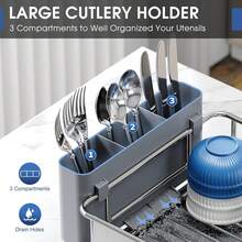 Dish Drainer Rack, Stainless Steel Dish Rack, Draining Board Rack With Anti-Rust Frame, Optional 2 Direction Spout Sink Drain Board Design, Removable Large Utensil Holder For Kitchen, Grey - Black - View 10