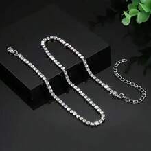 1 chiếc vòng cổ tennis mạ bạc thời trang đính kim cương, vòng cổ kim cương Cubic Zirconia tinh tế, dành cho nữ. - Nhiều màu - Xem 2