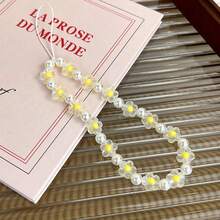 1pc Fashionable Flower & Faux Pearl Beaded Lanyard, Elegant Phone Strap & Bag Charm - Multicolor - View 6