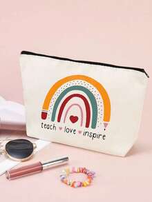 1pc Reusable Canvas Bag With Cute Pattern, Pencil Case, Handheld Large Capacity Student Textbook & Assignment Storage Bag, Subject Organizer File Folder, Zipper Document Pouch, Cosmetic Bag - Multicolor - View 10