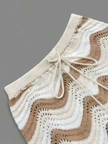 Women's Spring European And American Fashion Hollow Crochet Knit Short Sleeve Top And Casual Shorts Two Pieces Set Vacation - Nhiều màu 4 - Xem 9