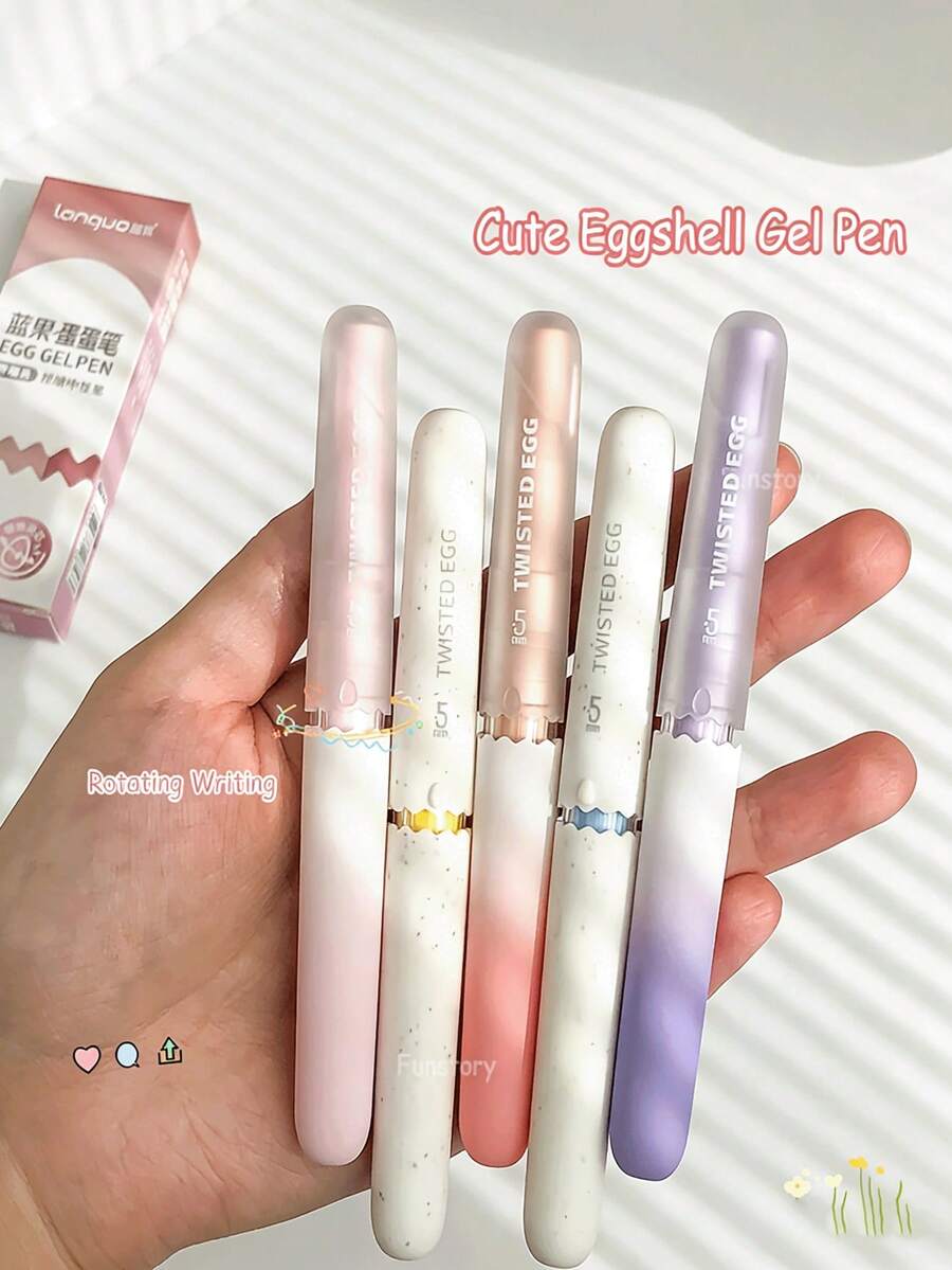 3支/套 可爱蛋壳色中性笔，0.5毫米速干迷你笔，适合学习和办公使用 - 蛋殼款原子筆 - 查看 1