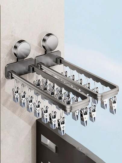 Varal de meias dobrável com ventosa (1 unidade), suporte para roupas domésticas com vários prendedores, varal para meias de varanda