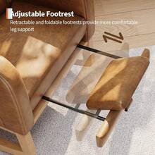 Silla basculante con reposapiés, Corduroy / PU cuero silla planadora con bolsillos laterales, silla de guardería con almohada, Silla basculante acento para sala de estar dormitorio sala de enfermería - Cuero PU naranja - Ver 7