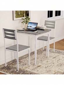 Conjunto de mesa de comedor para 2, mesa de comedor y 2 sillas, conjunto de mesa de comedor de 3 piezas con patas de mesa en espiral para espacios pequeños, cocina, apartamento, 300 libras - Gris - Ver 3
