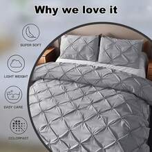 3 PCS Soft Grey Pinch Pleat Quilt Duvet Cover Set Luxury Bedding For Bedroom With 2 Pillowcases Queen King Size Quilt Cover Set Zipper Closure,Festival Gift Quilt Doona Duvet Cover For Bedroom Decor,Easy To Clean, Machine Wash,Back To School Season - 灰色 - 查看 6