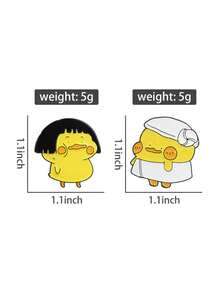 一套胖鸭珐琅胸针，波波头浴巾鸭胸针，翻领徽章，可爱动物饰品，送给朋友的礼物 - 黃色 - 查看 9