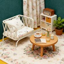 青少年创意迷你玩具，白色沙发/短沙发模型，适用于模型屋装饰、娃娃屋家具、玩具屋配件、微缩模型、婚礼季装饰、圣帕特里克节绿色元素。 - 白色 - 查看 3