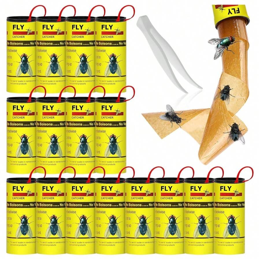 16 rouleaux de pièges à mouches, attrape-insectes, piège à mouches, écologique, contre les mouches des fruits, les mouches, les moustiques et les mites, bandes adhésives pour une utilisation intérieure et extérieure - 16 volumes - Voir 1