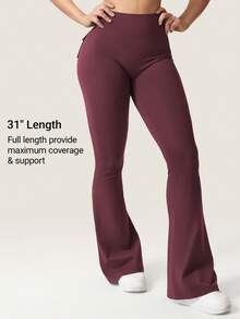 YEOREO Flare Leggings With Pockets For Women Butt Lifting Gym Yoga Leggings Flare Leggings Joggers For Women Summer Pants For Women - Anh đào đen - Xem 3